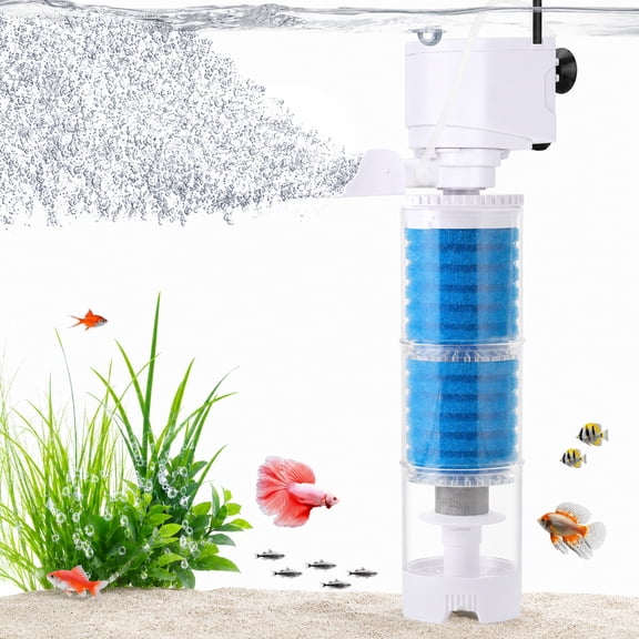 Unique Bargains Aquarium Filter Multi-Functional Water Circulation System Fish Tank Filter for 20-75 gal Tank Blue
