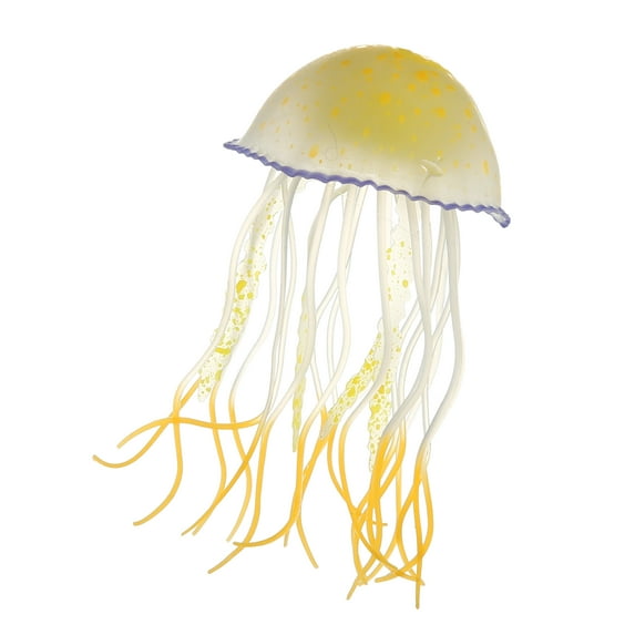 Unique Bargains Aquarium Jellyfish Glow Decor Fish Tank Fluorescent Jellyfish Ornament Orange 2.6"x4.5" with Suction Cup