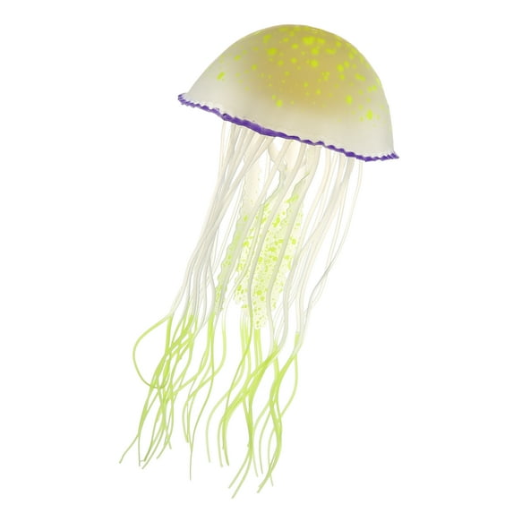 Unique Bargains Aquarium Jellyfish Glow Decor Fish Tank Fluorescent Jellyfish Ornament Yellow 3.2"x5.9" with Suction Cup