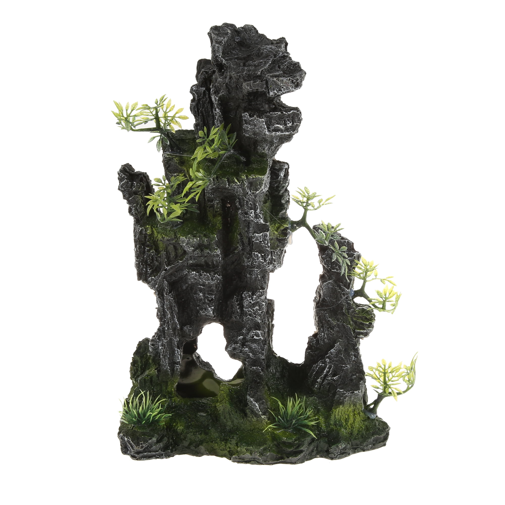 Unique Bargains Aquarium Landscape Mountain Decoration Artificial Aquatic Terrariums Stone Gray Green 11.81" Height