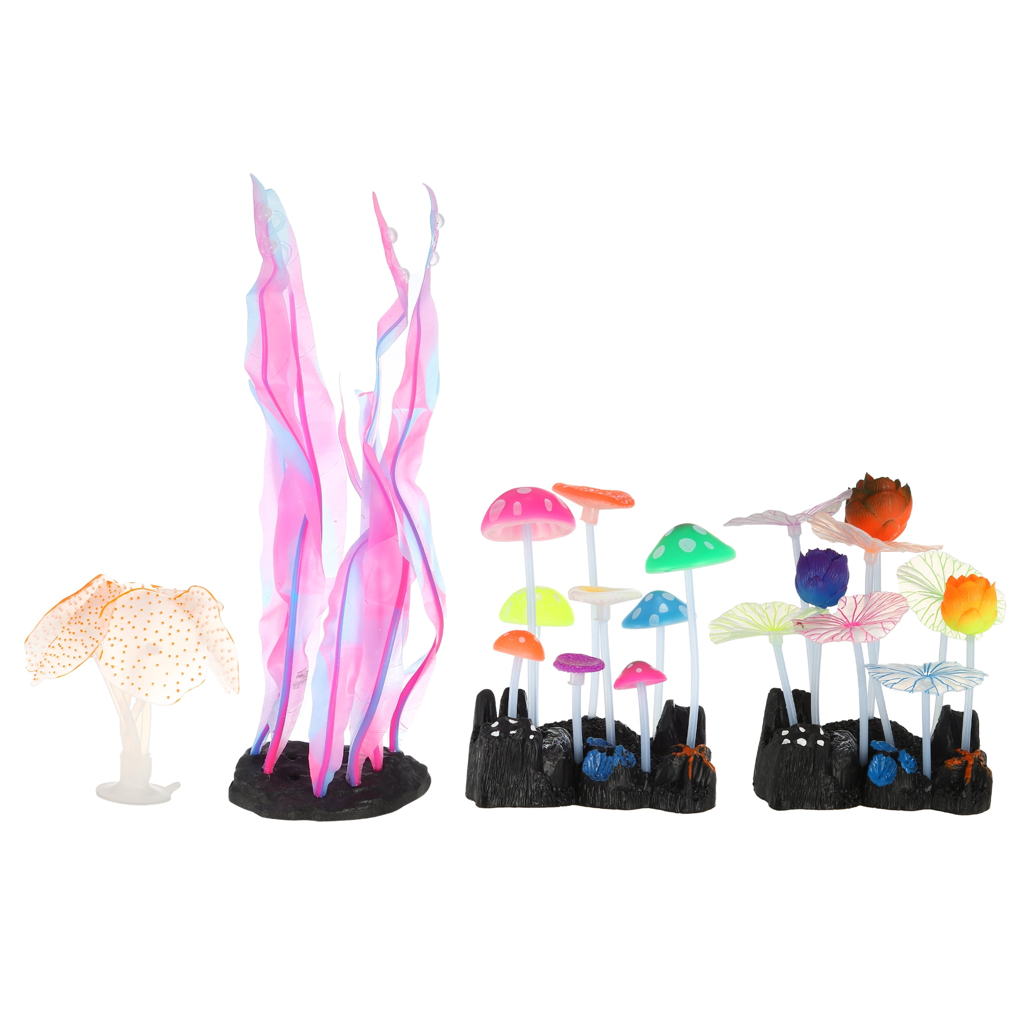 Unique Bargains Aquarium Plants Set Fish Tank Plants Mushroom Coral Lotus Leaf Fake Fish Tank Decor Ornament Plants