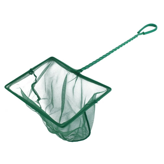Unique Bargains Aquarium Pond Spiral Handle Rectangle Frame Nylon Fish Landing Net Green 8inch Wide