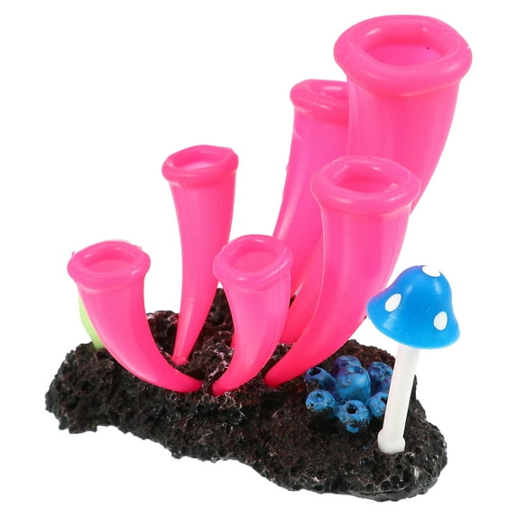 Unique Bargains Aquarium Simulation Horn Coral Silicone Fluorescent Coral Glow Ornaments Fish Tank Landscape Decor Pink