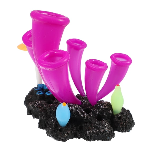 Unique Bargains Aquarium Simulation Horn Coral Silicone Fluorescent Coral Glow Ornaments Fish Tank Landscape Purple