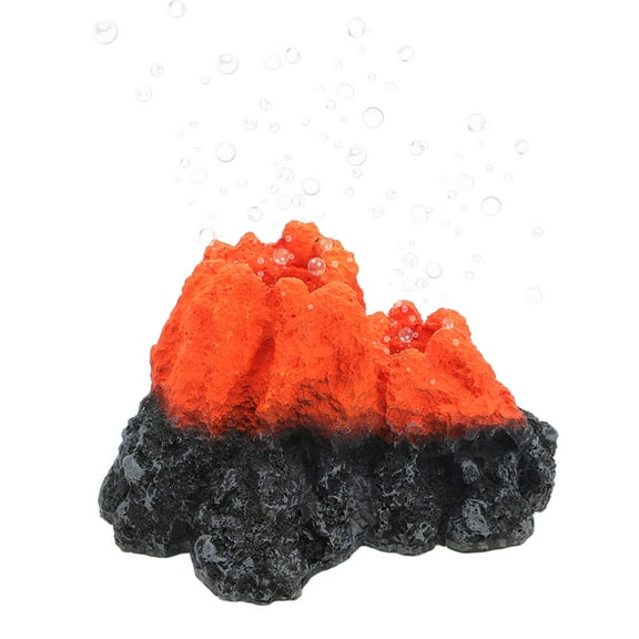 Unique Bargains Aquarium Volcano Ornament Double Vent Resin Volcanic Decor Realistic Mountain with Air Stone Bubblers Volcano Fish Tank Decorations Orange 1 Set