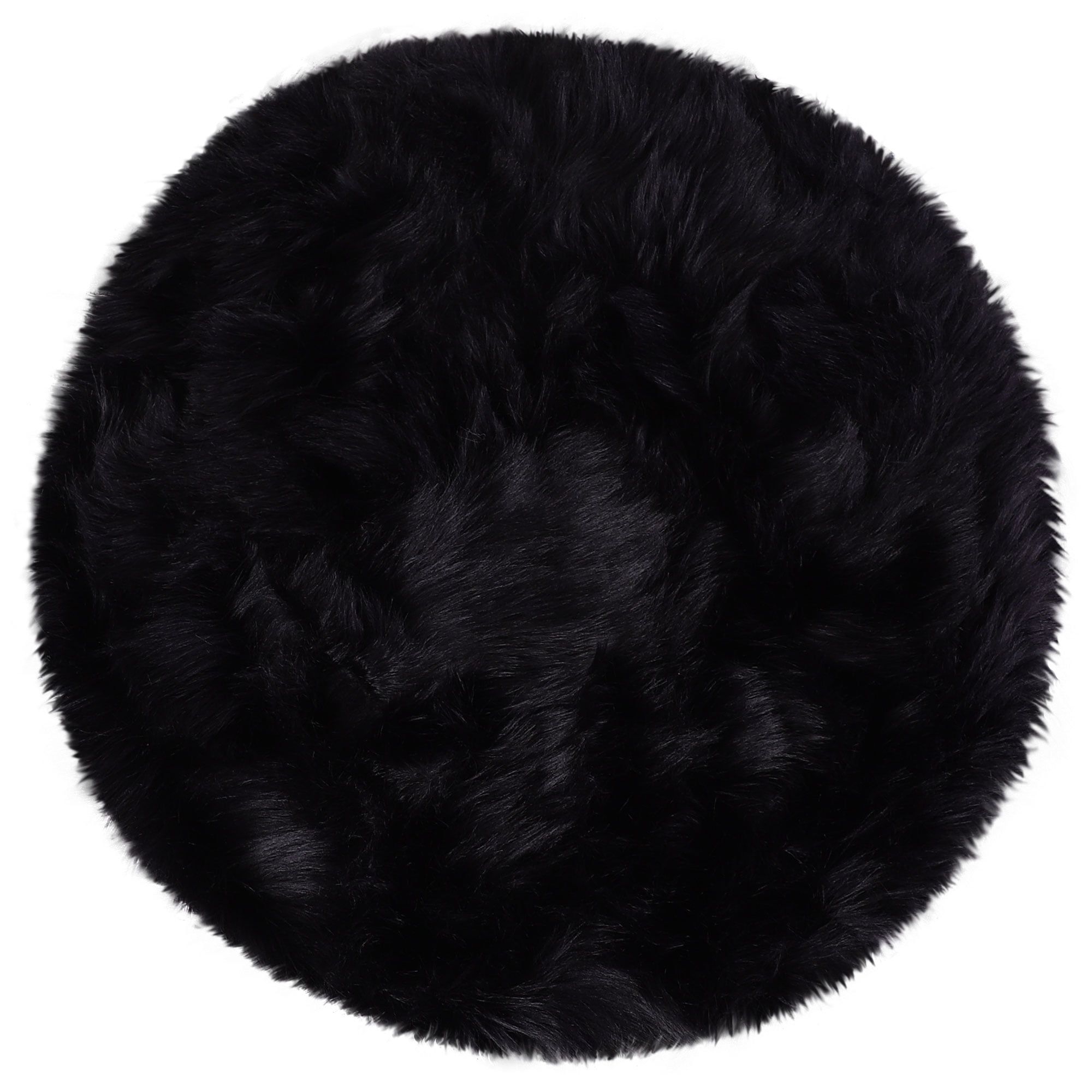 Unique Bargains Artificial Animal Wool Soft Faux Fur Sheepskin Plush Area Rug Black 2x2 Feet Round