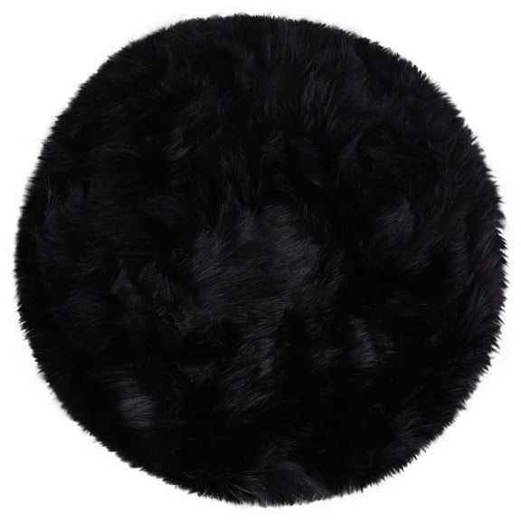 Unique Bargains Artificial Animal Wool Soft Faux Fur Sheepskin Plush Area Rug Black 2x2 Feet Round