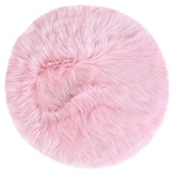 Unique Bargains Artificial Animal Wool Soft Faux Fur Sheepskin Plush Area Rug Light Pink 2x2 Feet Round