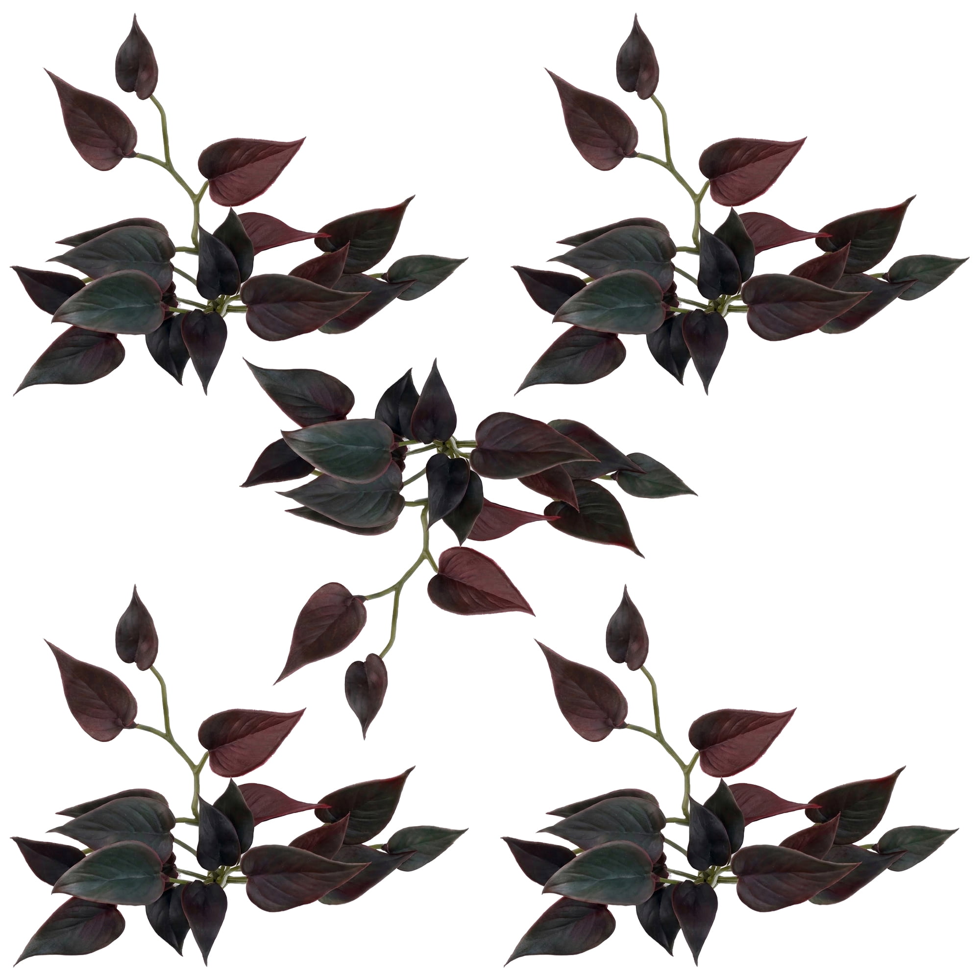 Unique Bargains Artificial Anthurium Leaves Rubber Faux Greenery Stems Purple 6.7 in