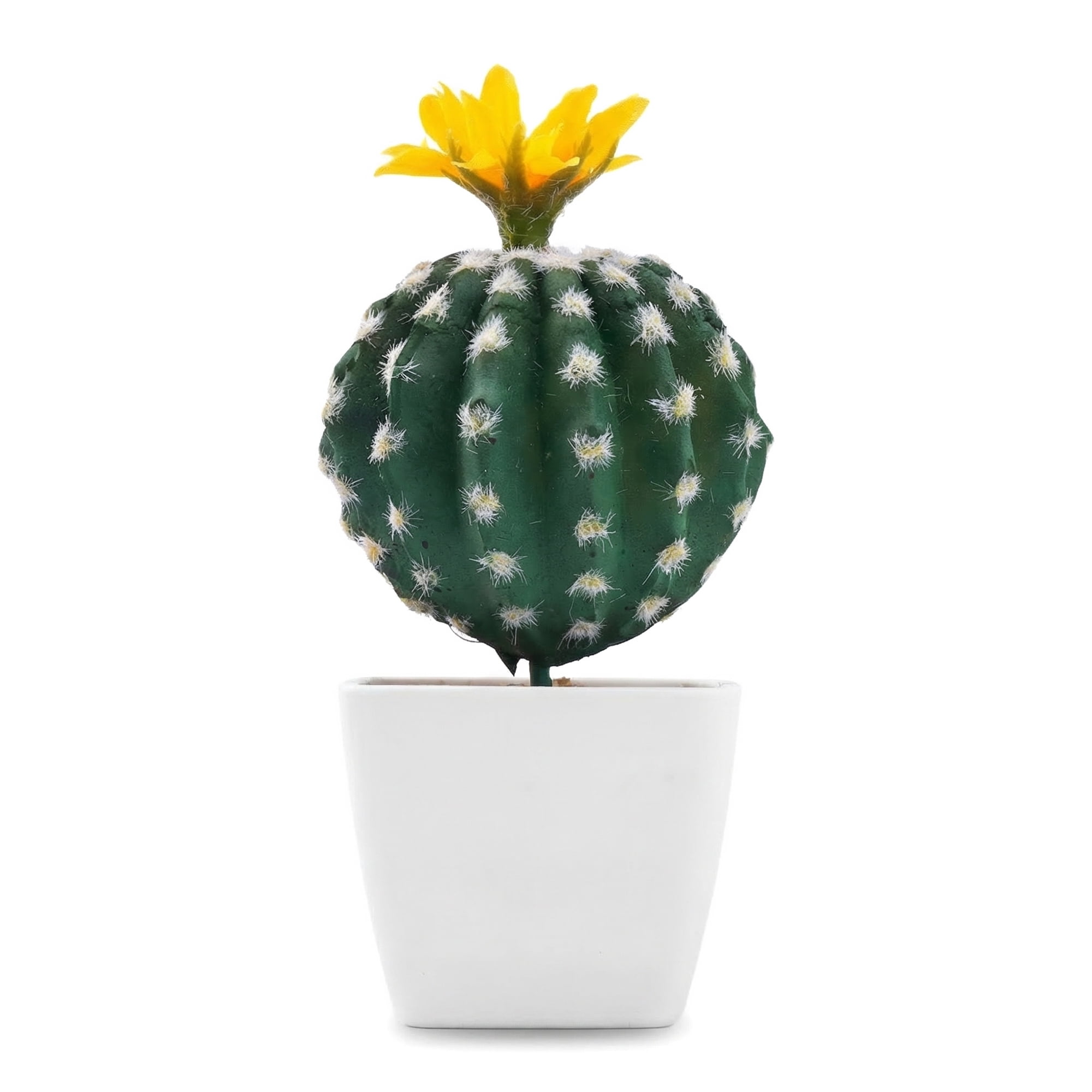 Unique Bargains Artificial Cactus Plant Pot Yellow Cactus 3.5"L x 3.5"W x 6.3"H