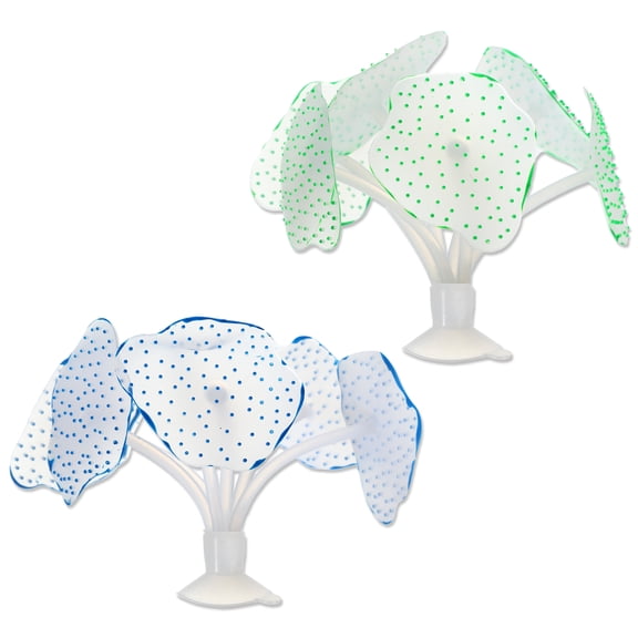 Unique Bargains Artificial Coral Ornament Soft Silicone Glowing Fish Tank Coral with Sucker Blue Green 2pcs