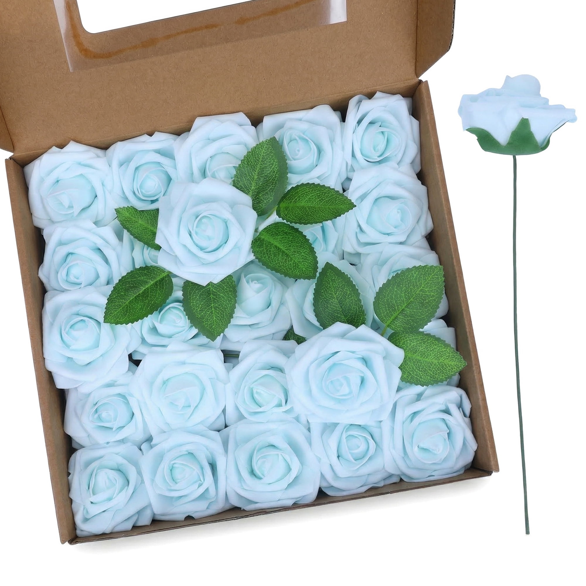 Unique Bargains Artificial Detachable Rose Silk Flower Azure 7.1"