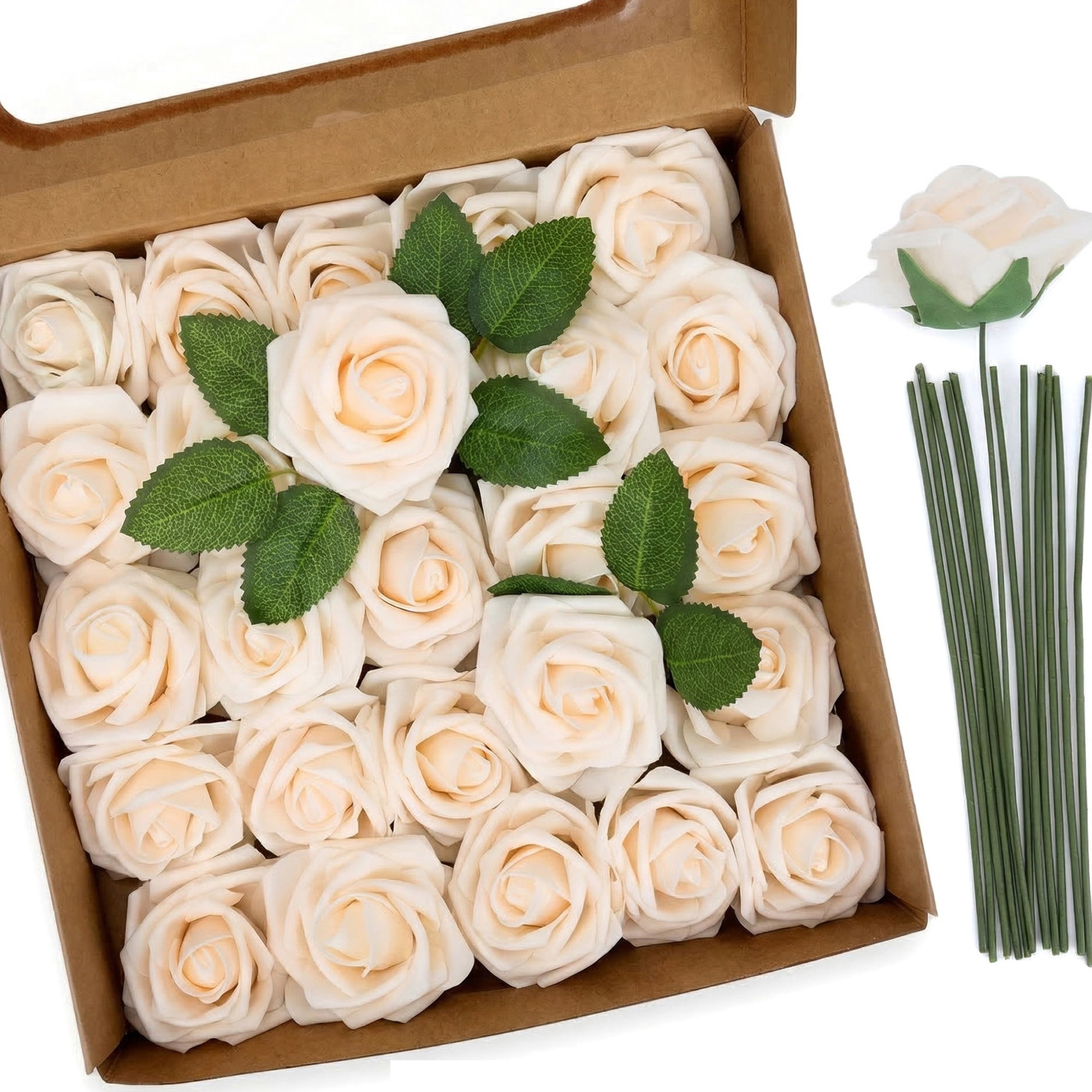 Unique Bargains Artificial Detachable Rose Silk Flower Champagne 7.1"