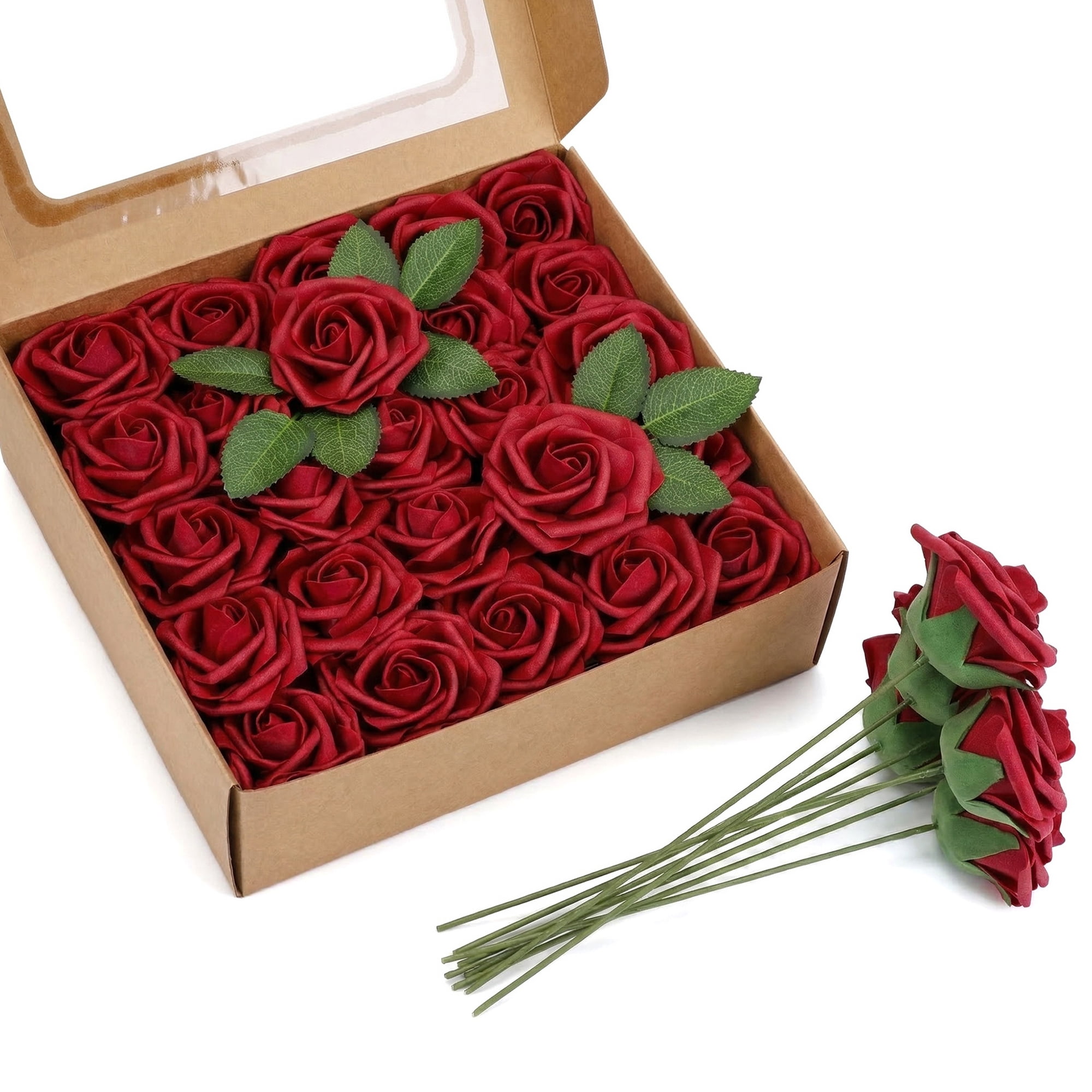 Unique Bargains Artificial Detachable Rose Silk Flower Claret 7.1"