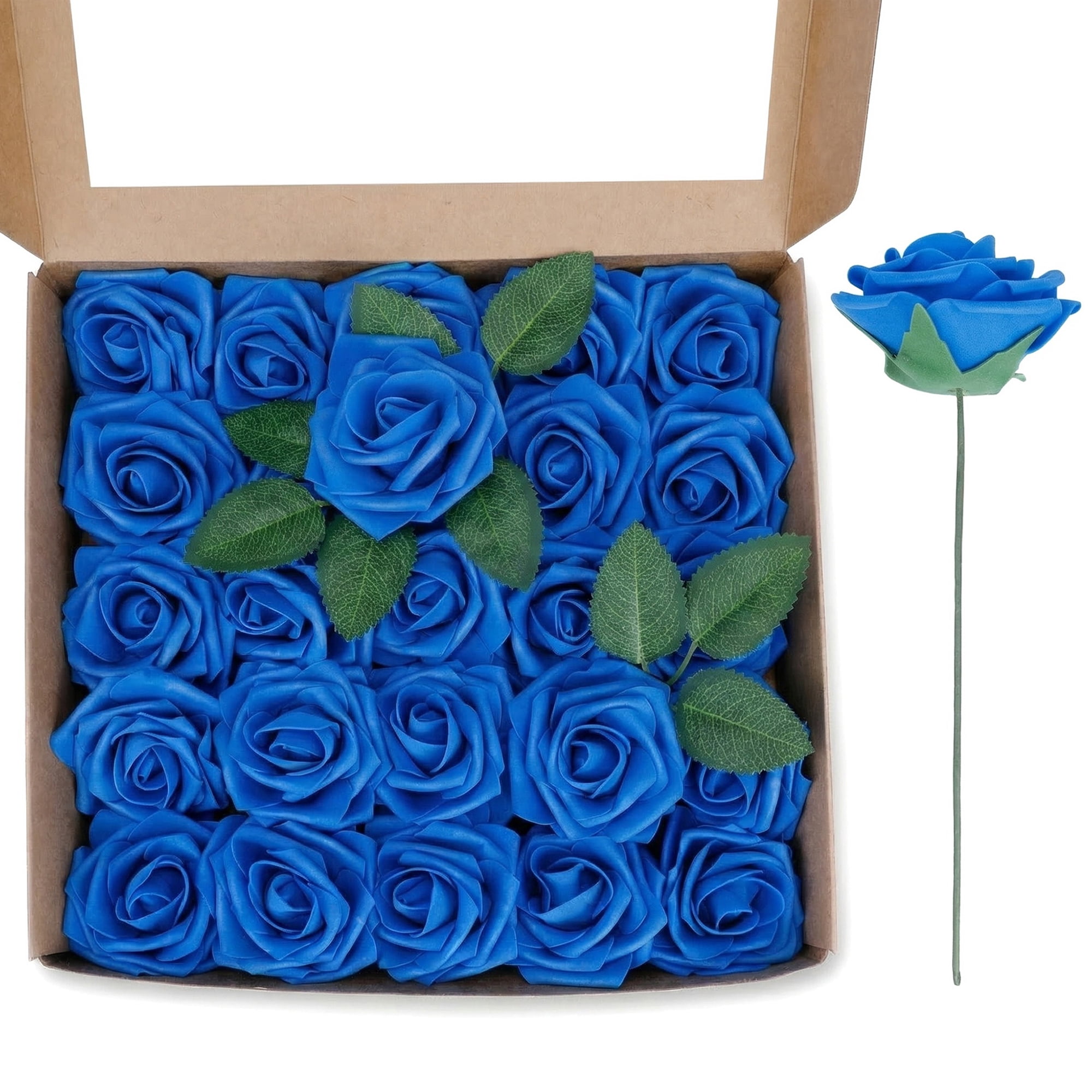Unique Bargains Artificial Detachable Rose Silk Flower Dark Blue 7.1"