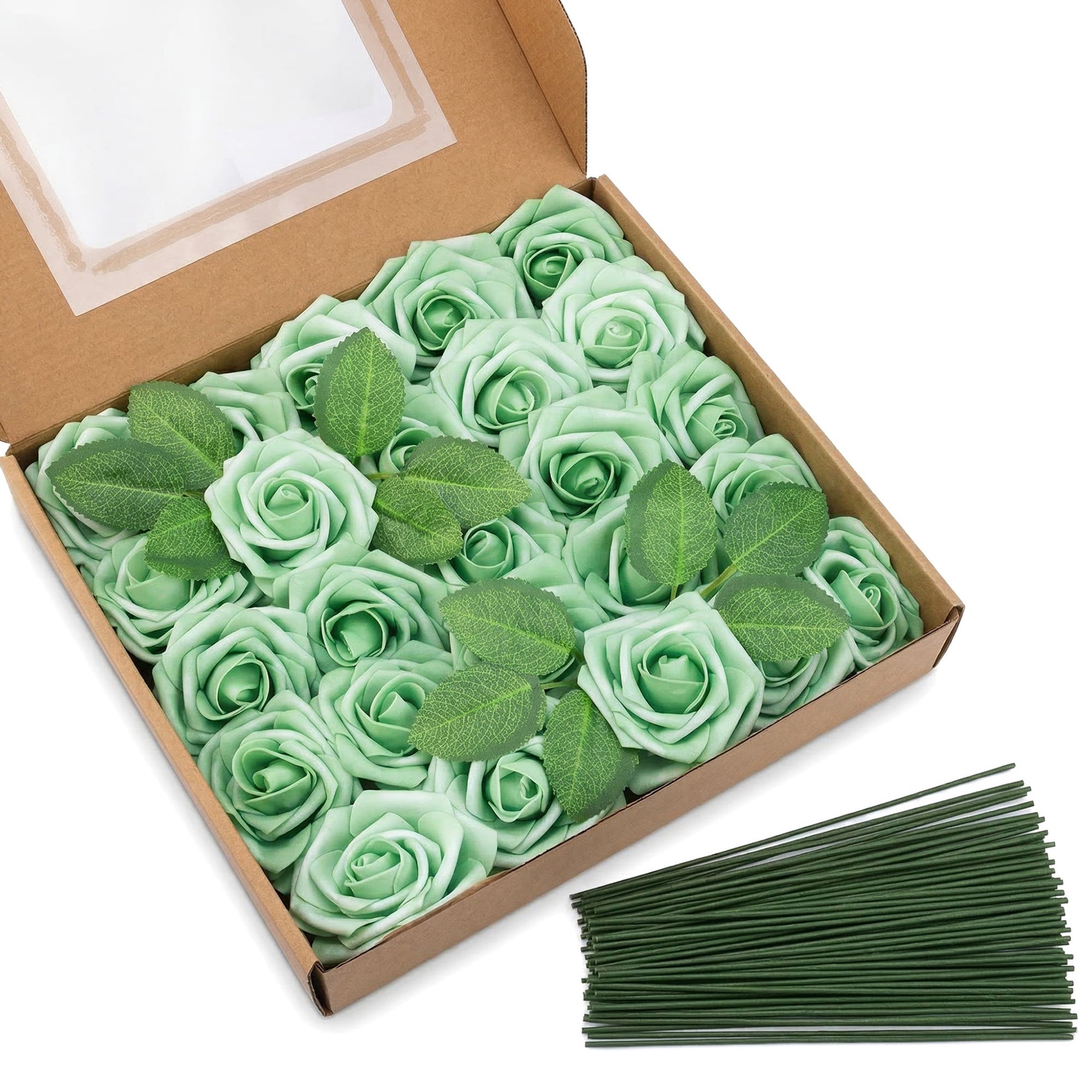 Unique Bargains Artificial Detachable Rose Silk Flower Green 7.1"