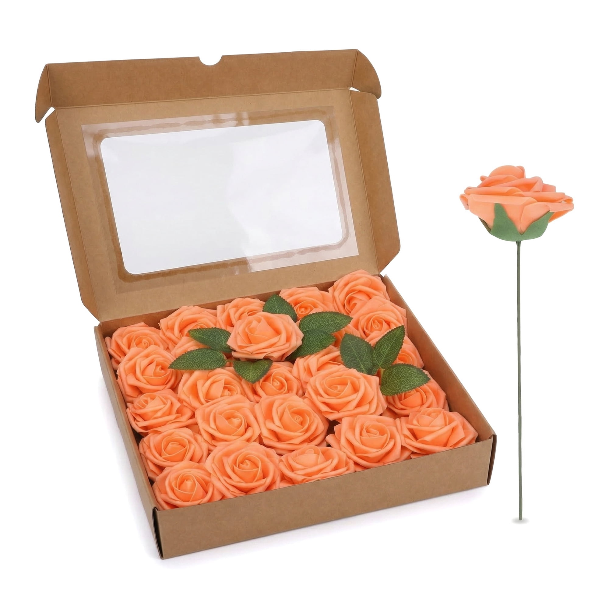 Unique Bargains Artificial Detachable Rose Silk Flower Orange 7.1"
