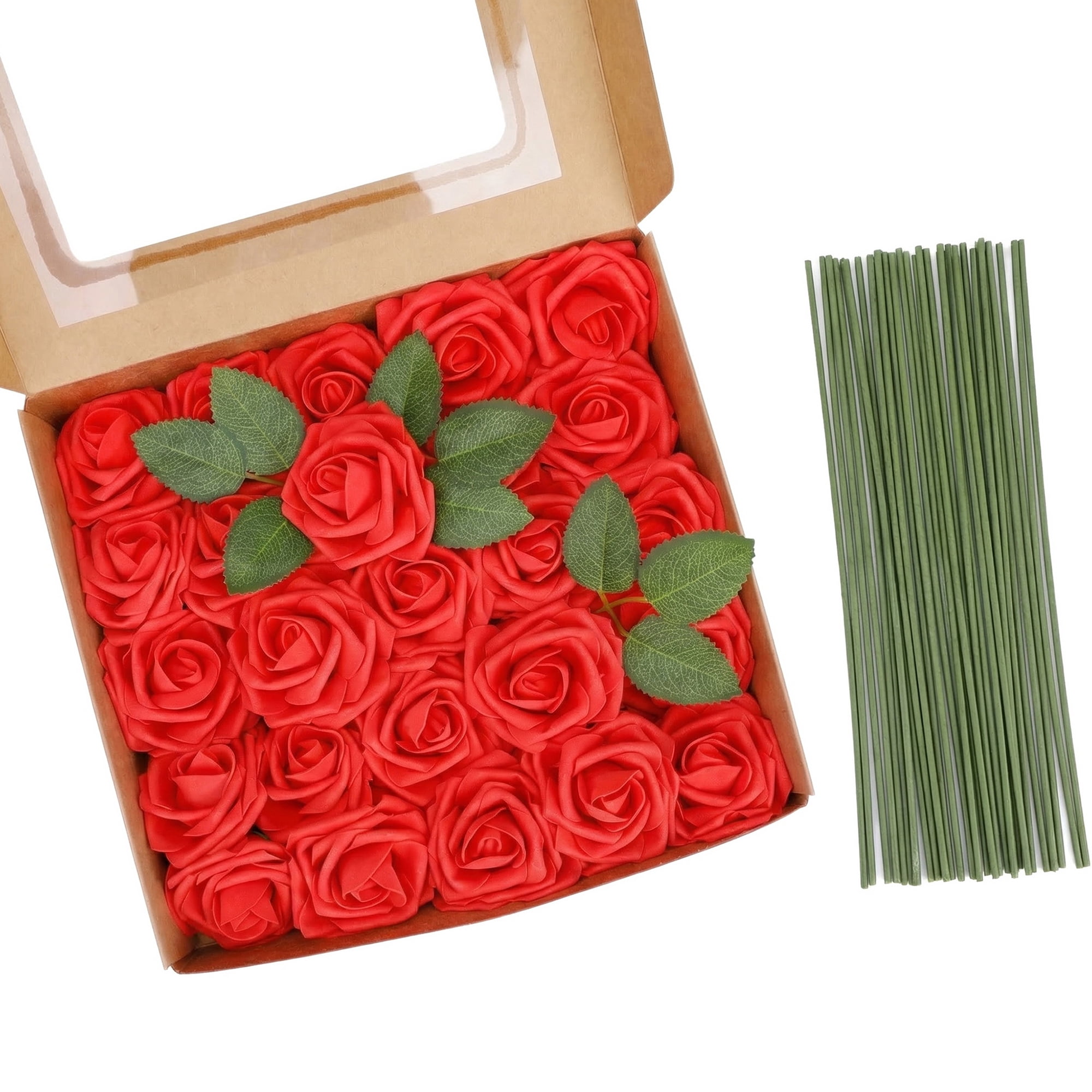 Unique Bargains Artificial Detachable Rose Silk Flower Red 7.1"