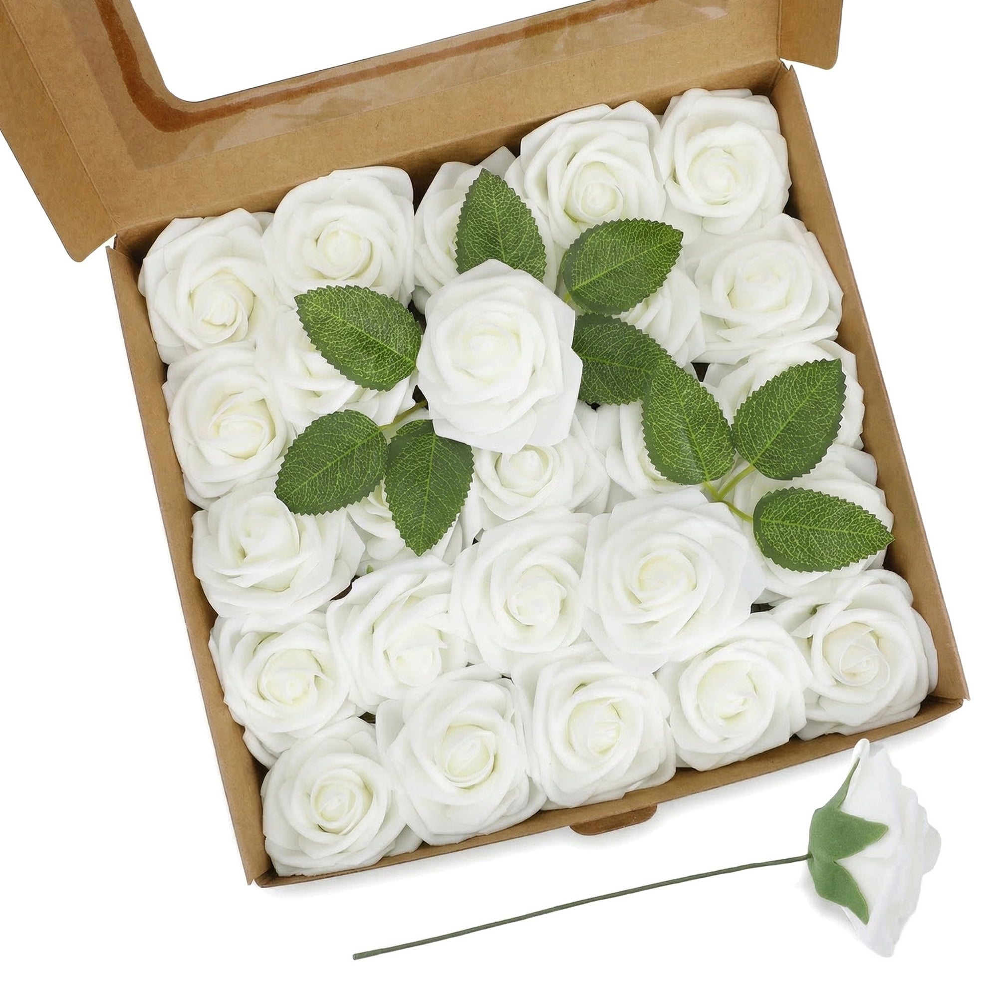 Unique Bargains Artificial Detachable Rose Silk Flower White 7.1"