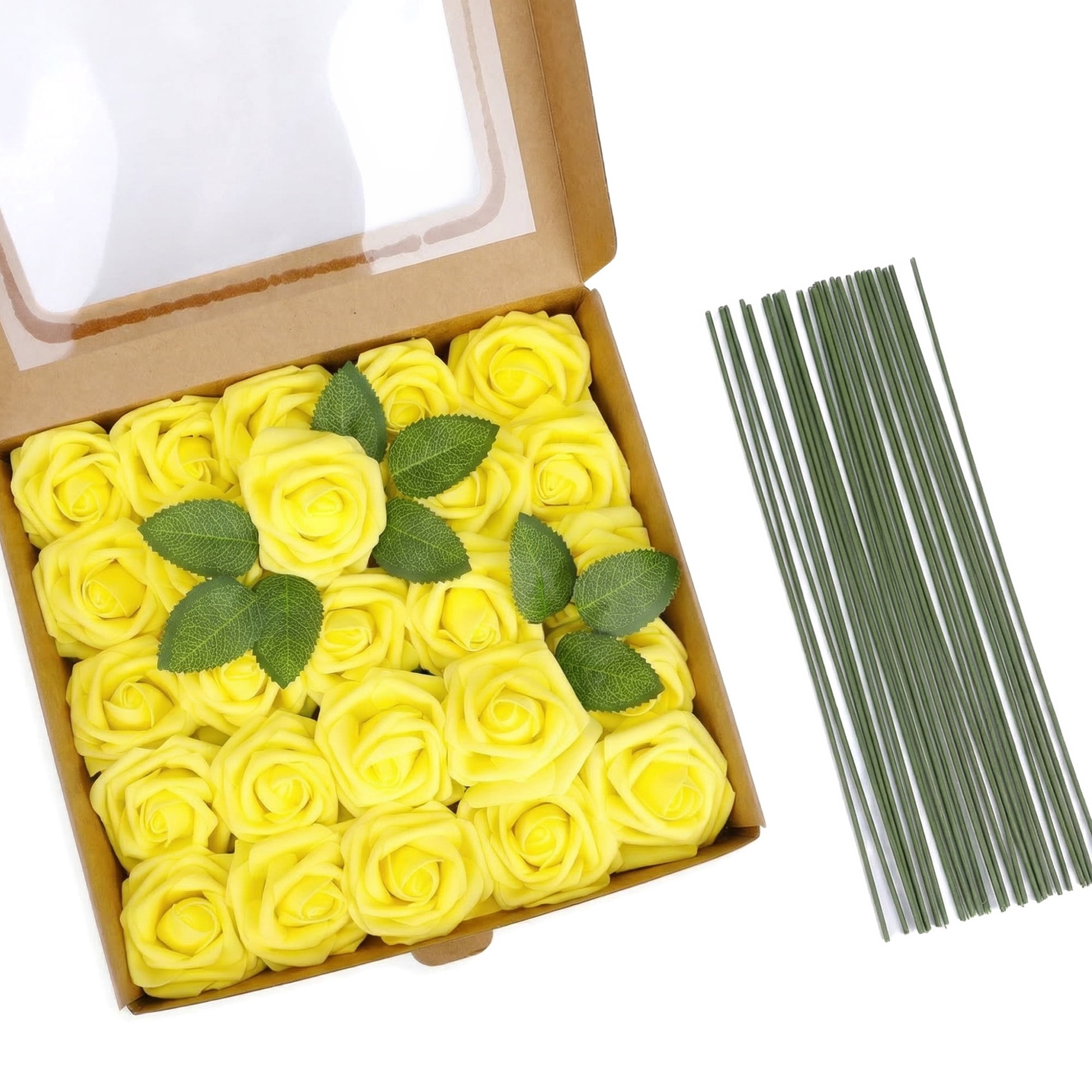 Unique Bargains Artificial Detachable Rose Silk Flower Yellow 7.1"
