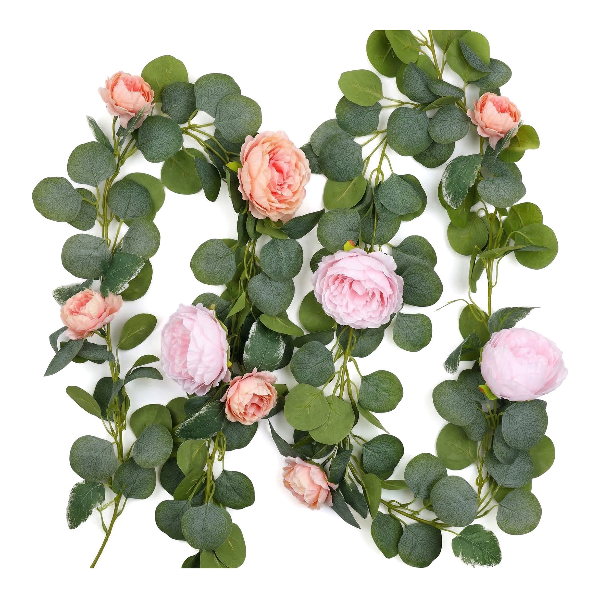Unique Bargains Artificial Eucalyptus Garland Faux Flower Vine Pink 71inch
