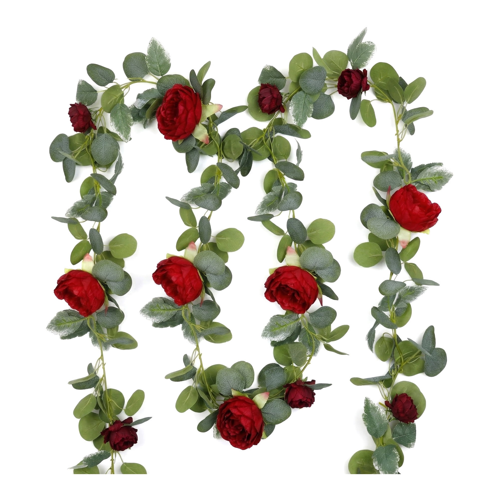 Unique Bargains Artificial Eucalyptus Garland Faux Flower Vine Red 71inch