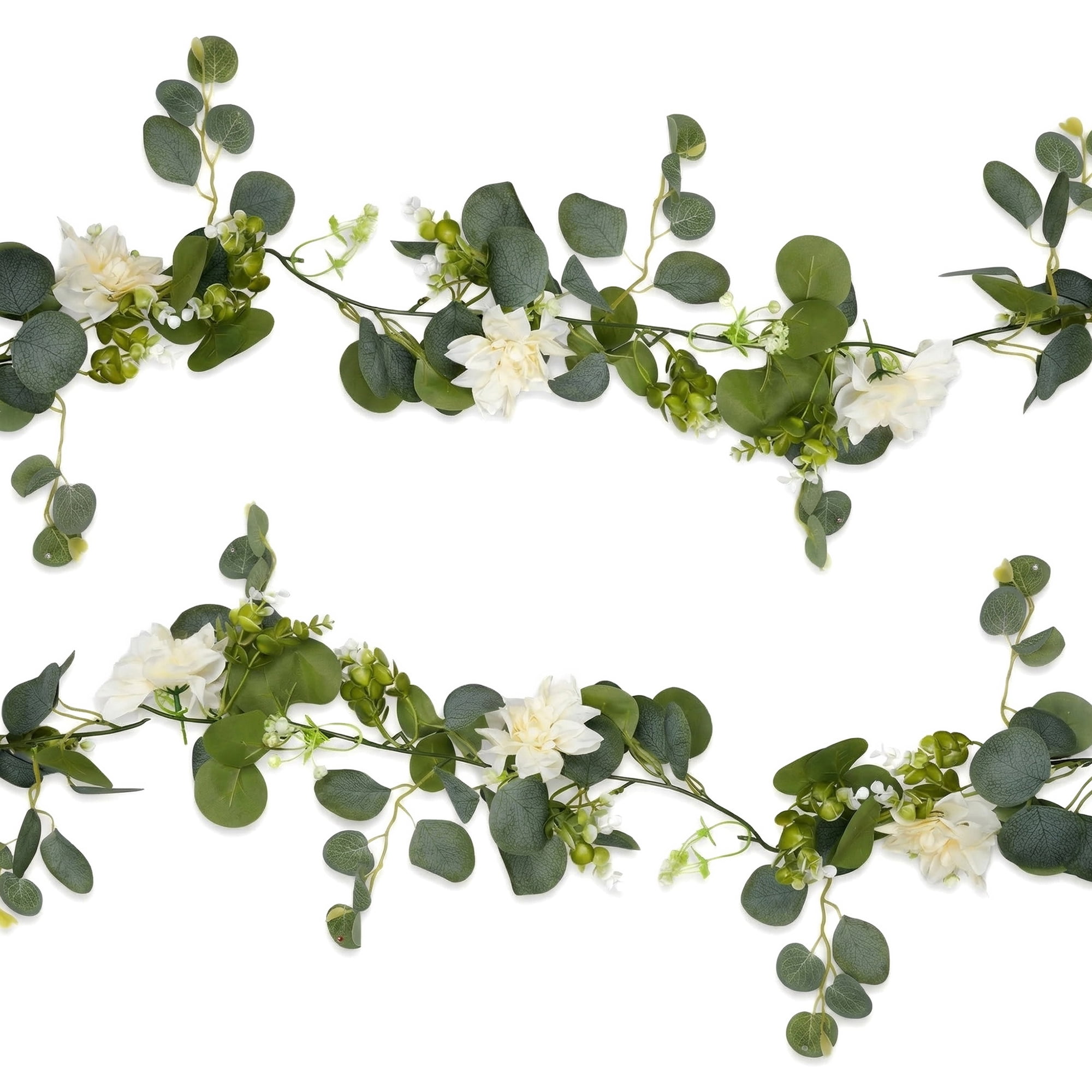 Unique Bargains Artificial Eucalyptus Garland Faux Greenery Vine Champagne Flower 71inch