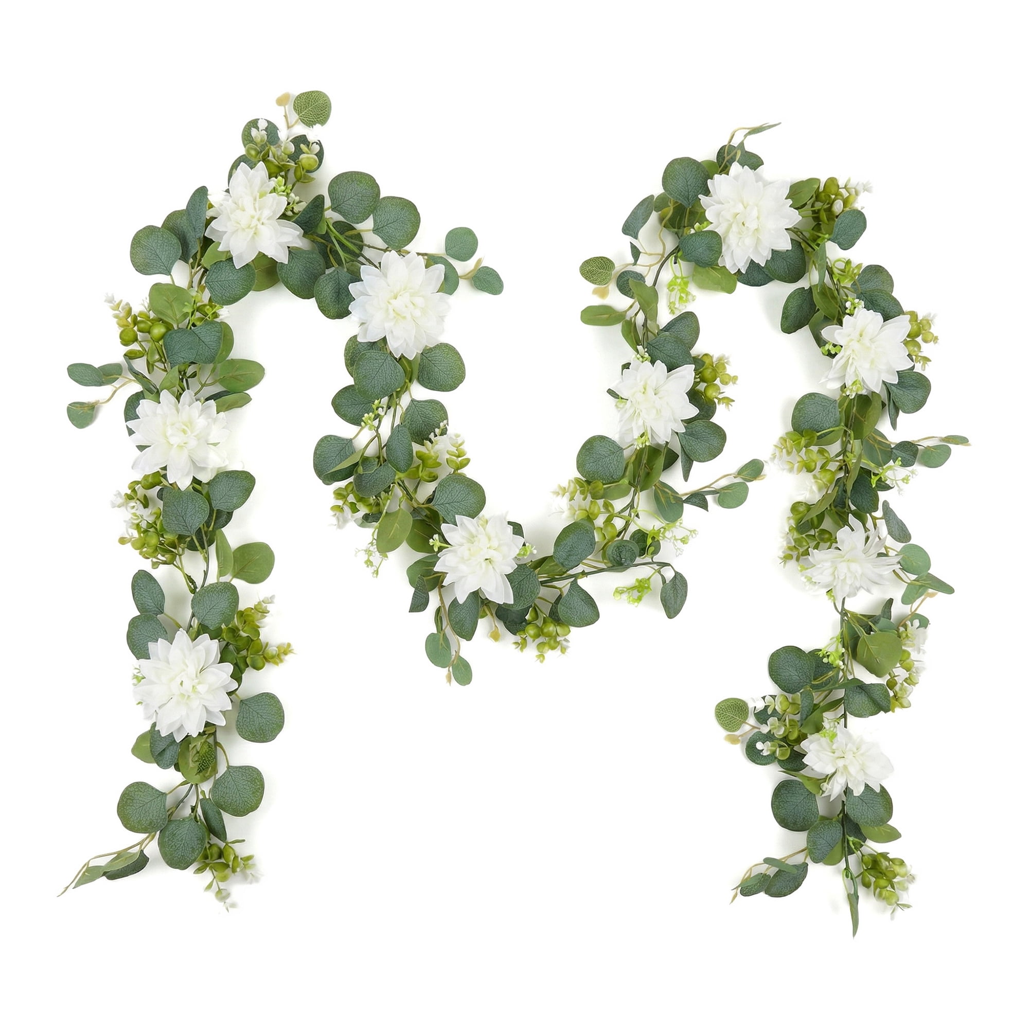 Unique Bargains Artificial Eucalyptus Garland Faux Greenery Vine White Flower 71inch