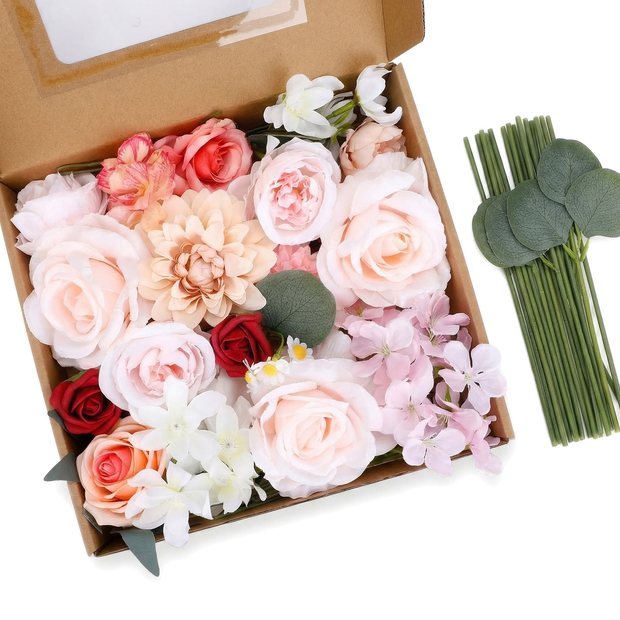 Unique Bargains Artificial Flowers Combo Box Set Pink Tones 9.8"