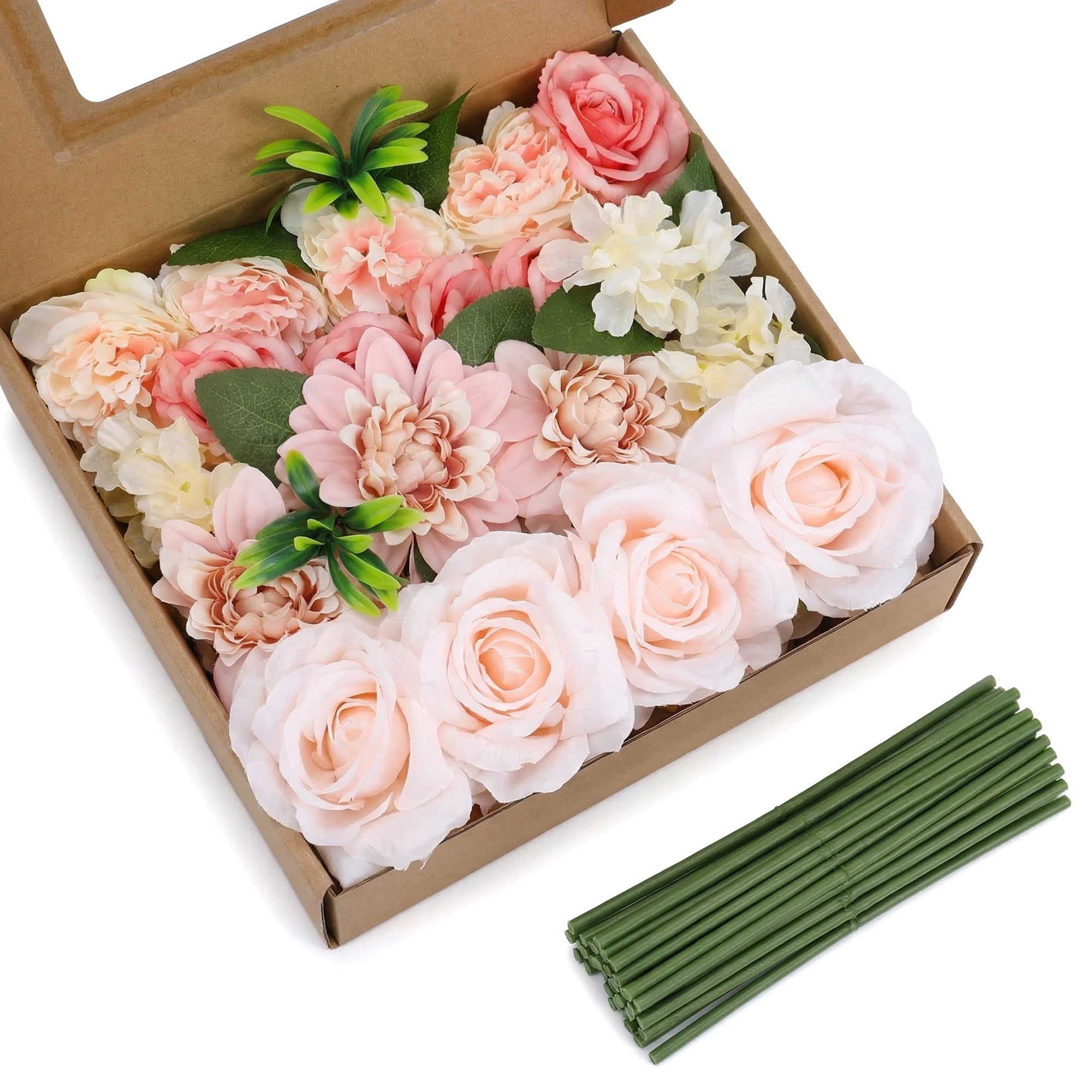 Unique Bargains Artificial Flowers Combo Box Set Pink and Orange 9.8"
