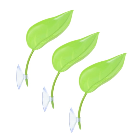 Unique Bargains Artificial Habitat Leaves Artificial Plant Decoration with Suction Cups Reptile Tank Decoration for Leopard Gecko Frog Lizards Green 3 Pcs