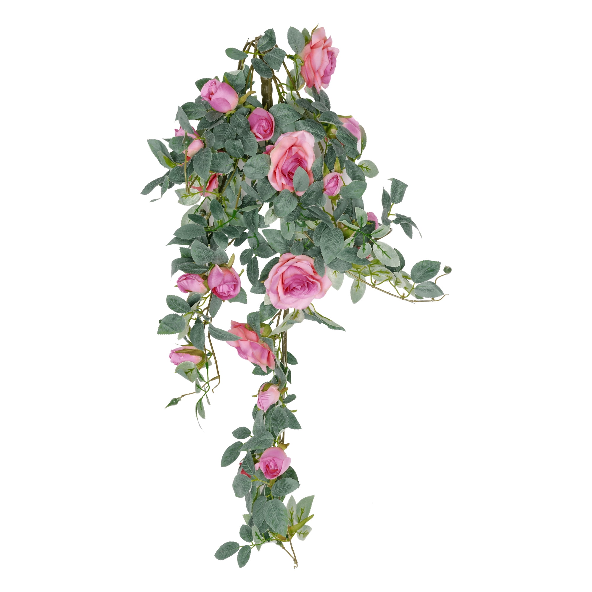Unique Bargains Artificial Hanging Flower Fake Hanging Rose Plants Plastic Flower Pink