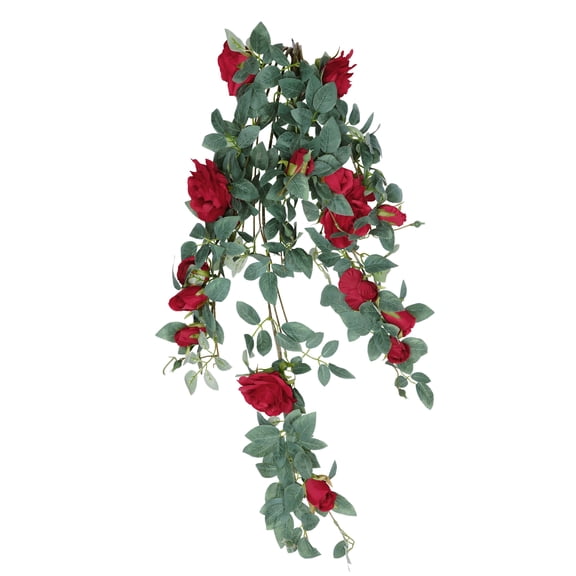 Unique Bargains Artificial Hanging Flower Fake Hanging Rose Plants Plastic Flower Red