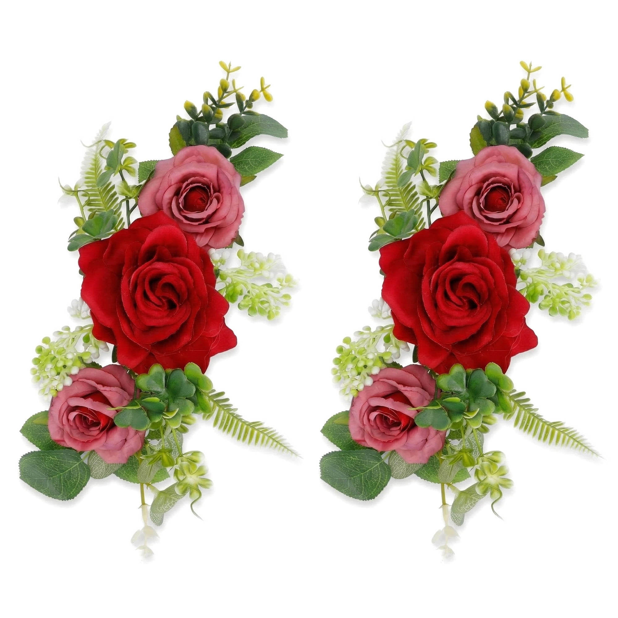 Unique Bargains Artificial Rose Bouquets Silk Flowers Red 13.0"