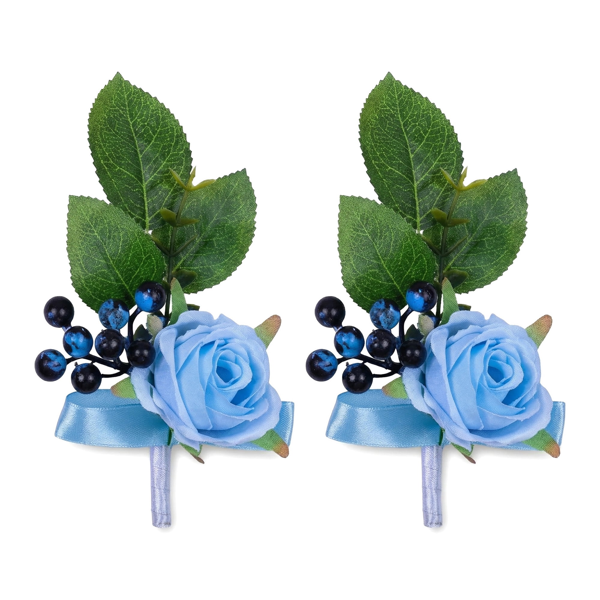 Unique Bargains Artificial Rose Corsage with Pins for Men Blue 5.7"