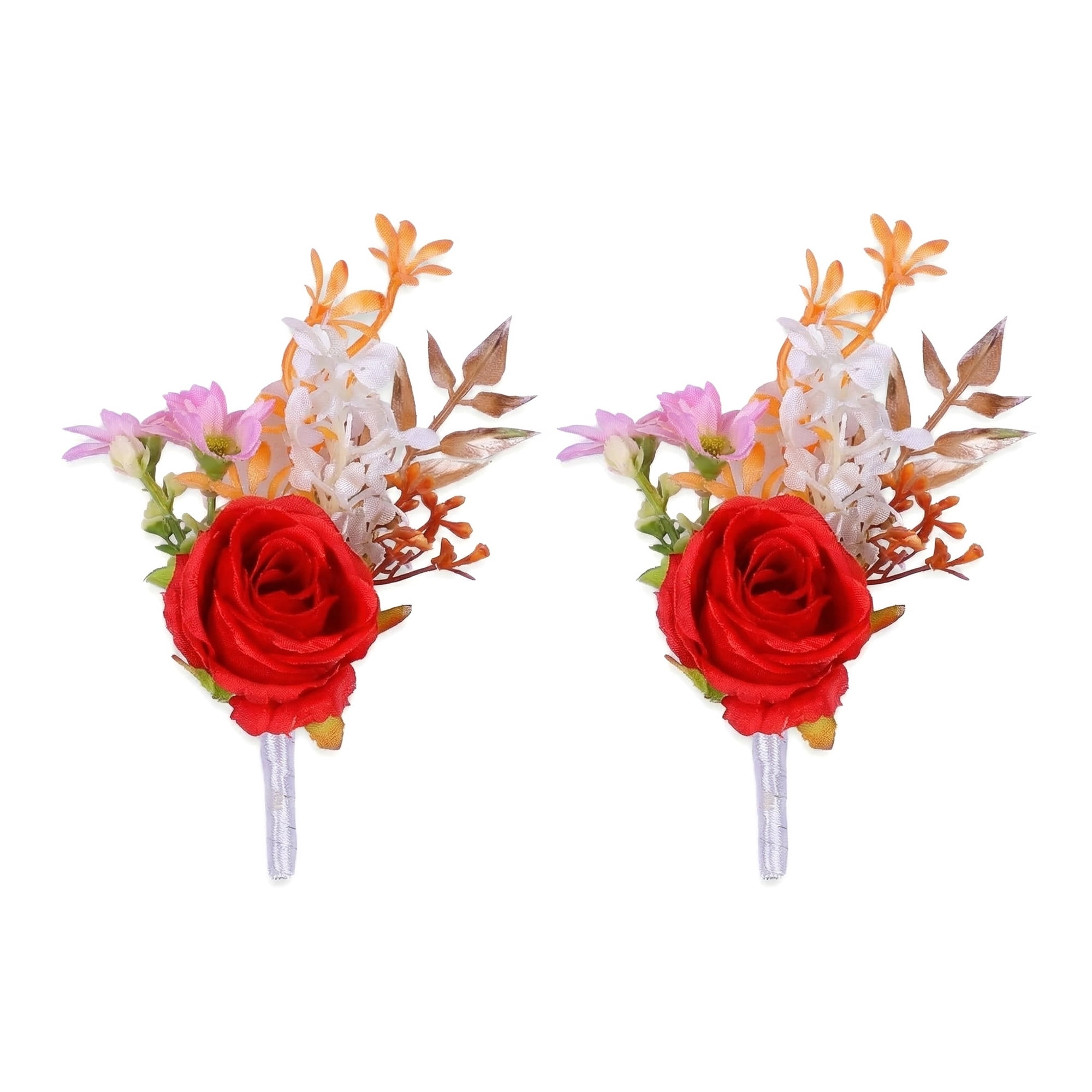 Unique Bargains Artificial Rose Corsage with Pins for Men Orange 5.7"