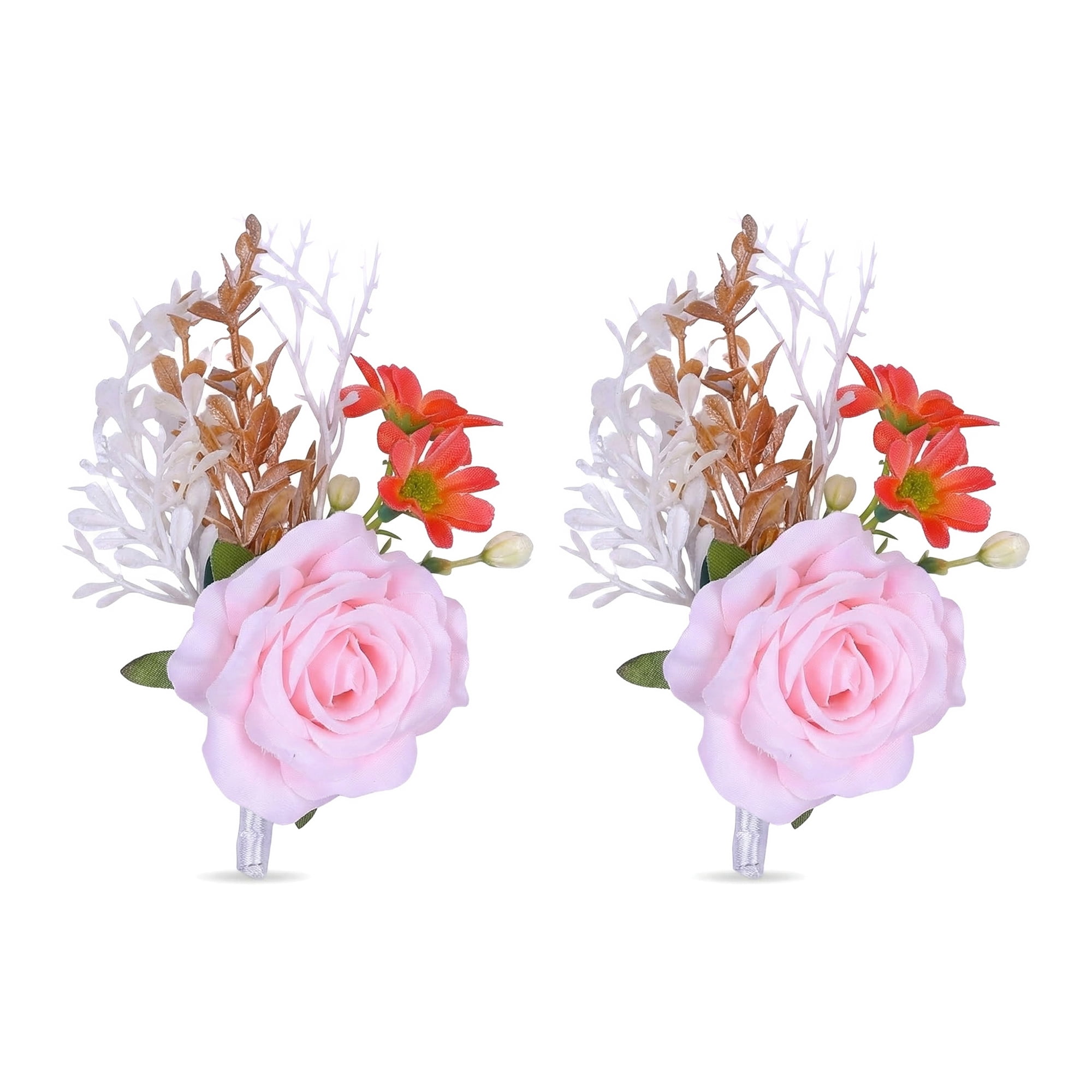 Unique Bargains Artificial Rose Corsage with Pins for Men Pink 5.7"