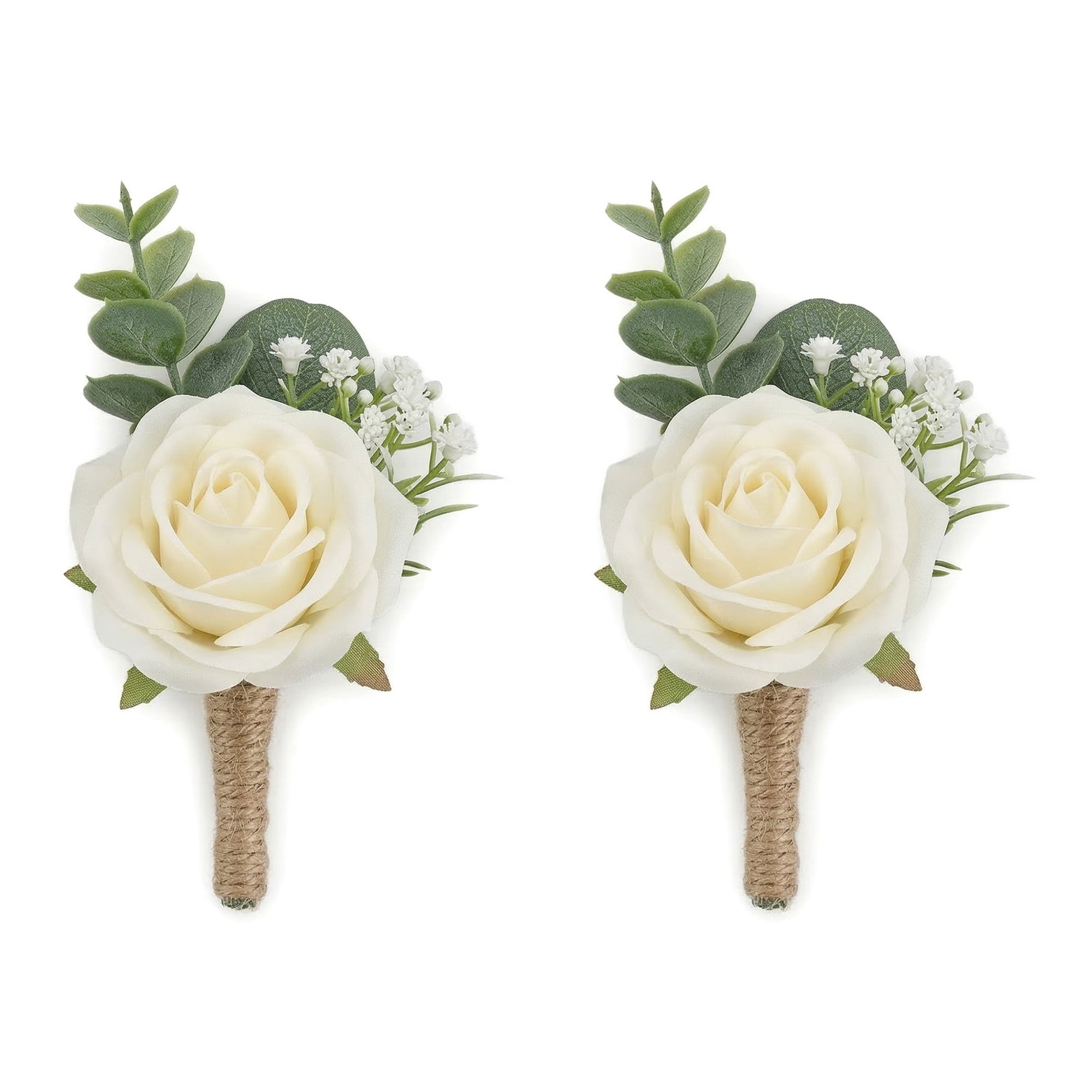 Unique Bargains Artificial Rose Corsage with Pins for Men White 5.7"