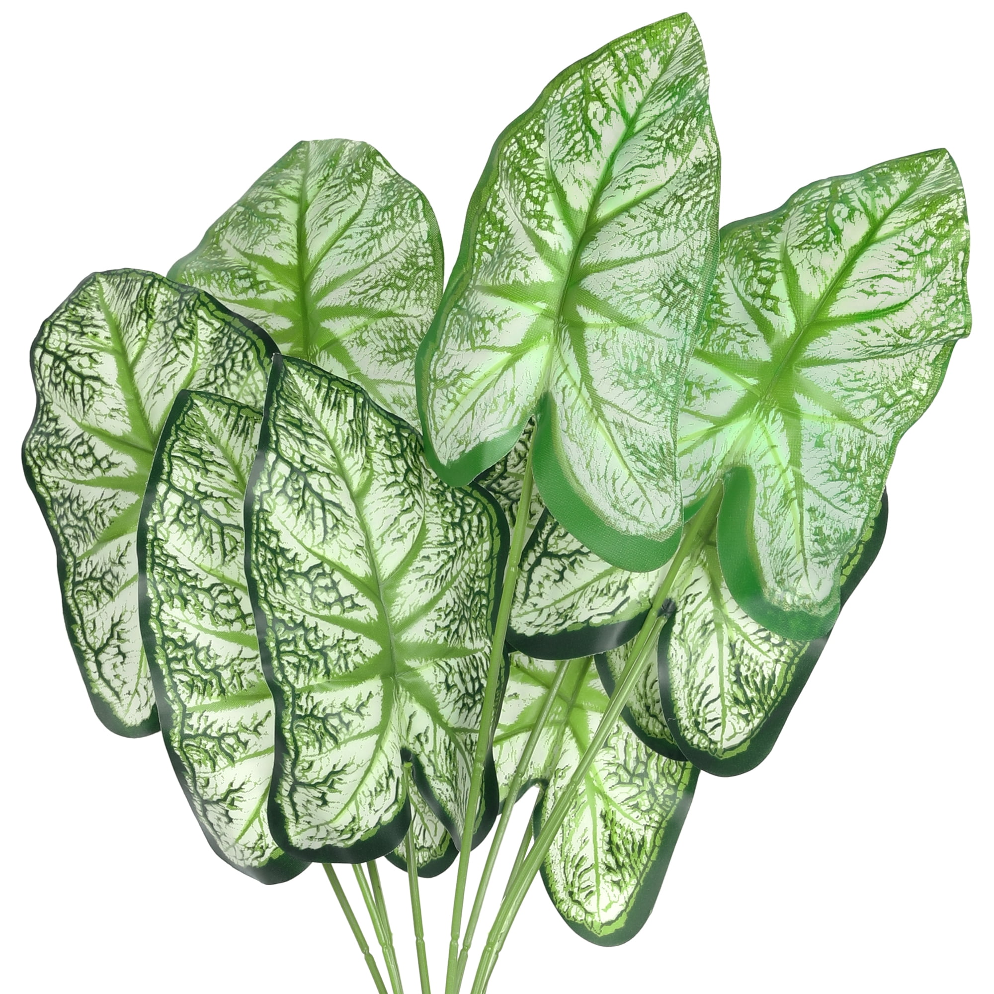 Unique Bargains Artificial Stems Leaves Fake Greenery Plants Faux Leaf Decor Green Taro Leaves