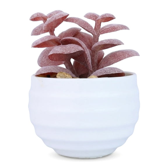 Unique Bargains Artificial Succulent Small Faux Greenery Jade Leaf Bright Pink 3.14in