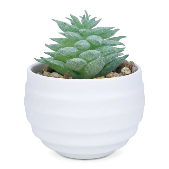 Unique Bargains Artificial Succulents Pots Faux Plants 3.14" Spiky Tower Dark Green