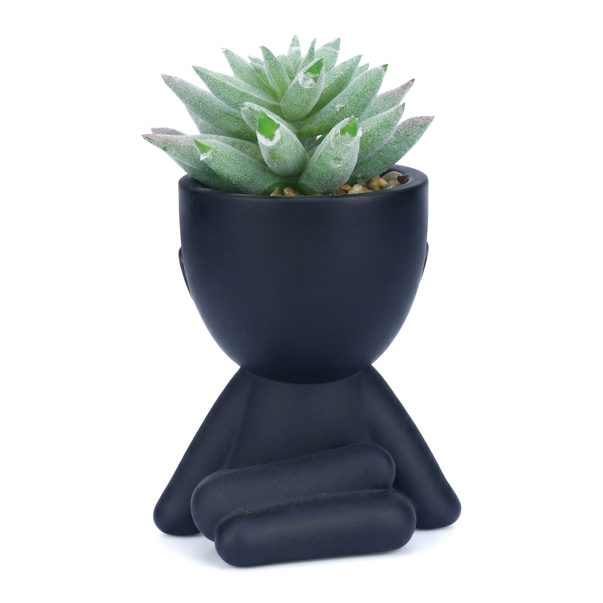 Unique Bargains Artificial Succulents in Humanoid Pots 4.7" Spiky Tower Dark Green