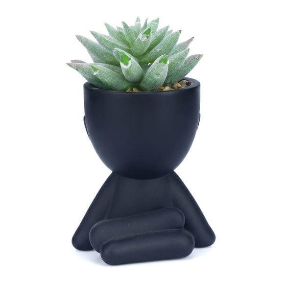 Unique Bargains Artificial Succulents in Humanoid Pots 4.7" Spiky Tower Dark Green