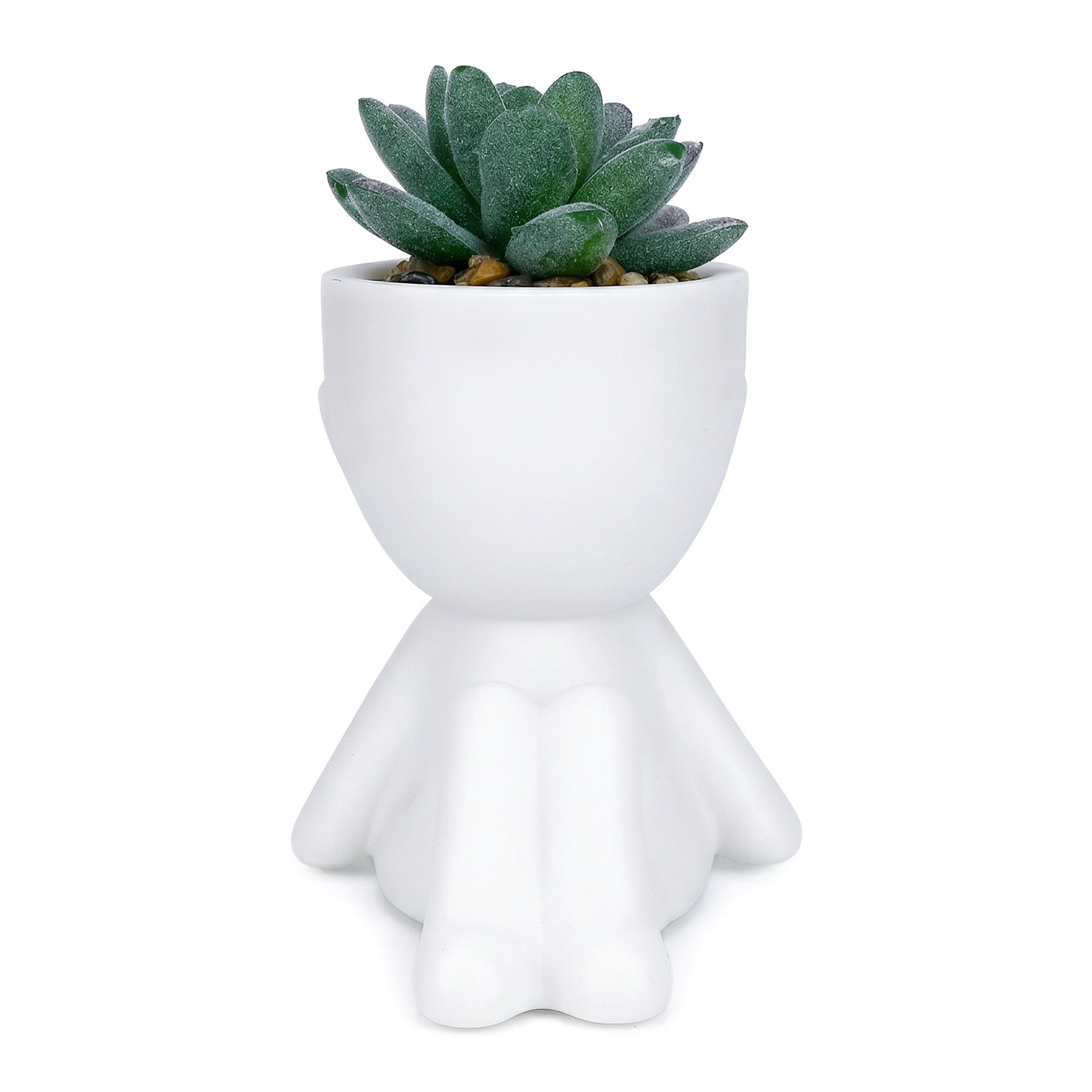Unique Bargains Artificial Succulents in Humanoid Pots 4.7" Spiky Tower Green