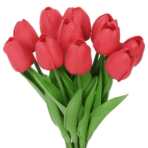 Unique Bargains Artificial Tulip Fake Flowers 12pcs Bouquets for Home Wedding Decor Red