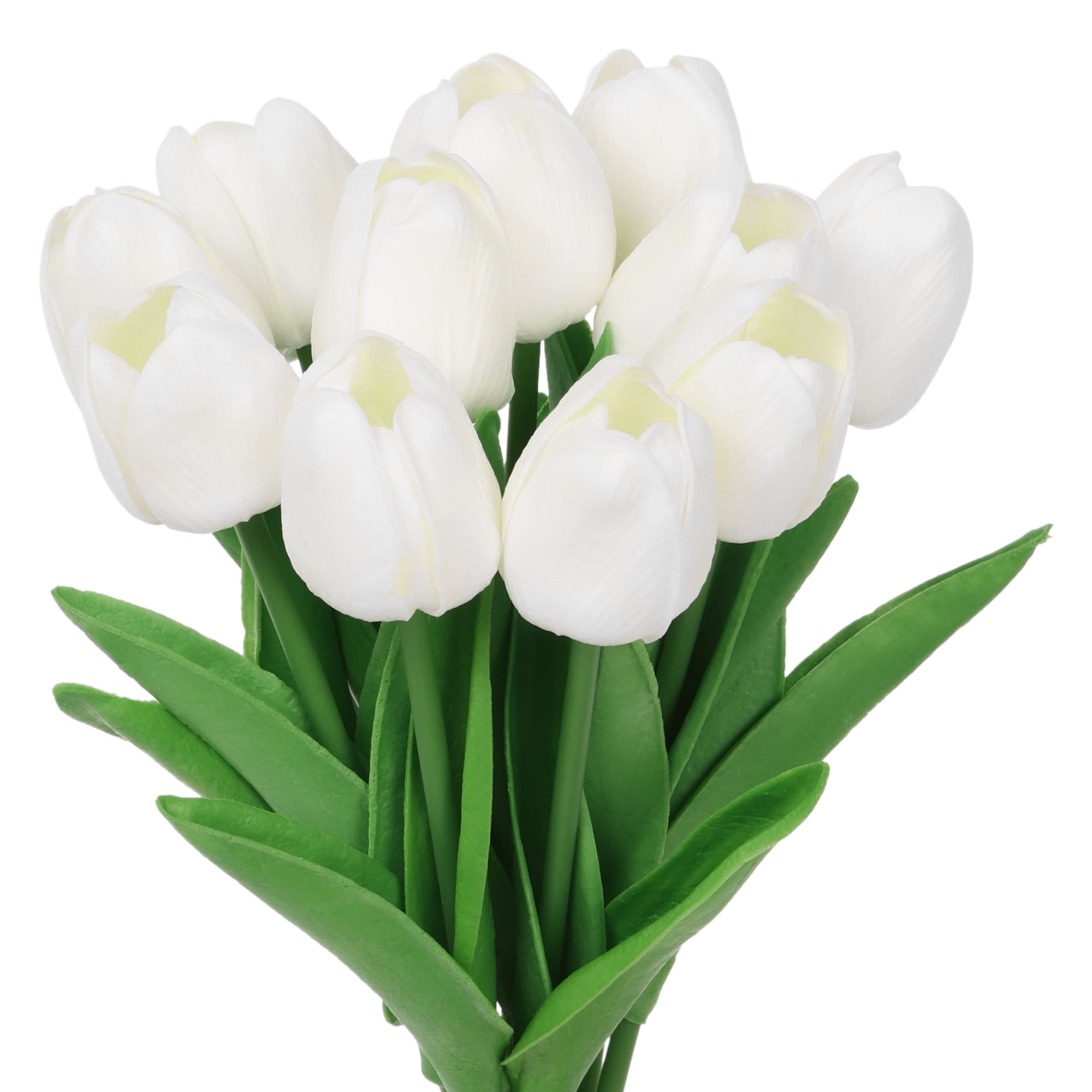 Unique Bargains Artificial Tulip Fake Flowers 12pcs Bouquets for Home Wedding Decor White