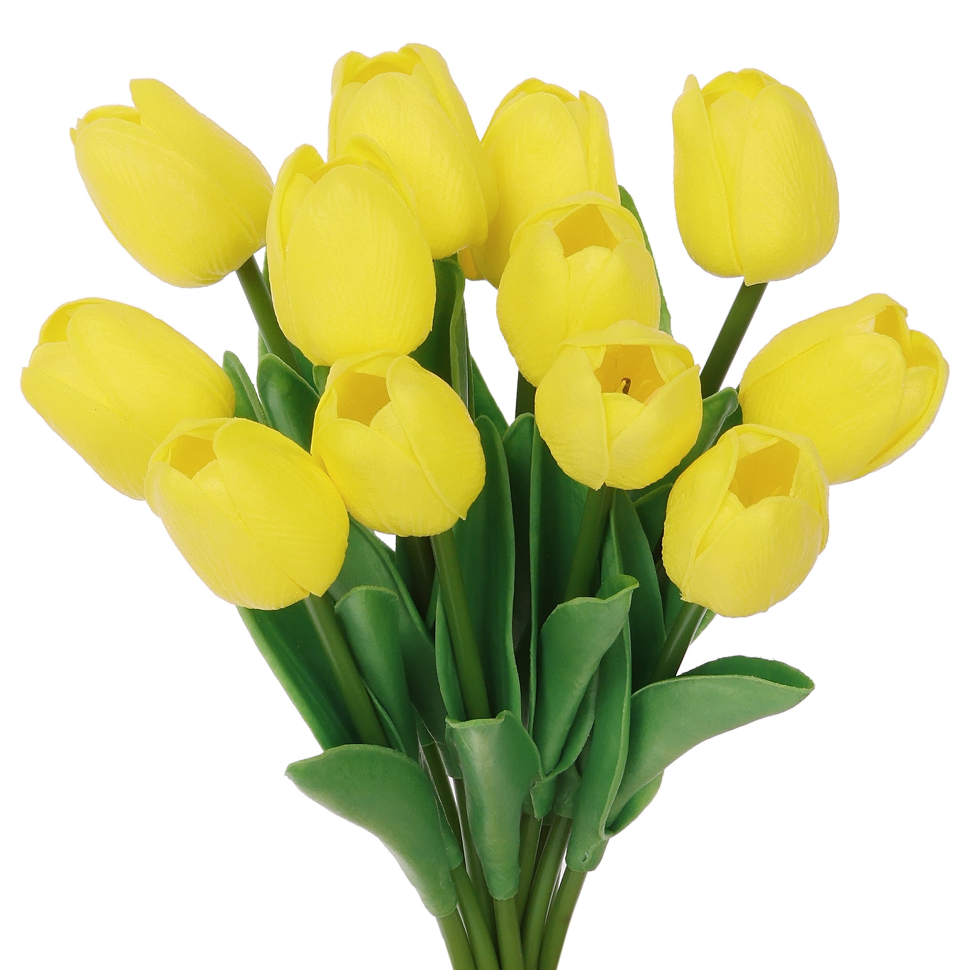 Unique Bargains Artificial Tulip Fake Flowers 12pcs Bouquets for Home Wedding Decor Yellow