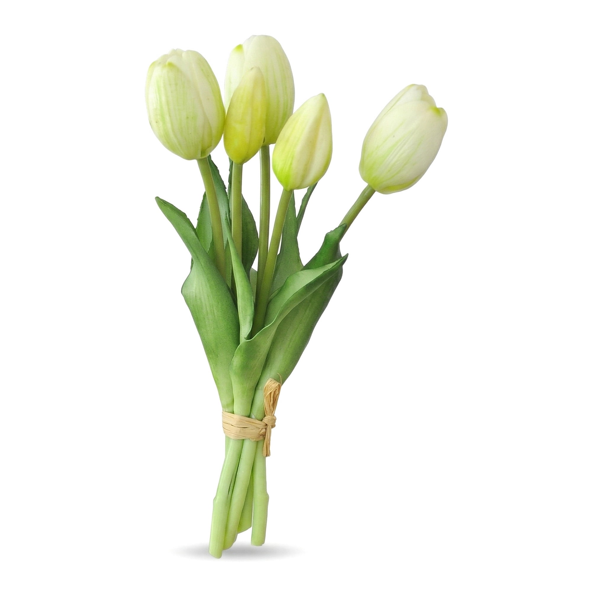 Unique Bargains Artificial Tulips Flowers 5 Pcs Silk Tulips Bouquet White 9.8 in