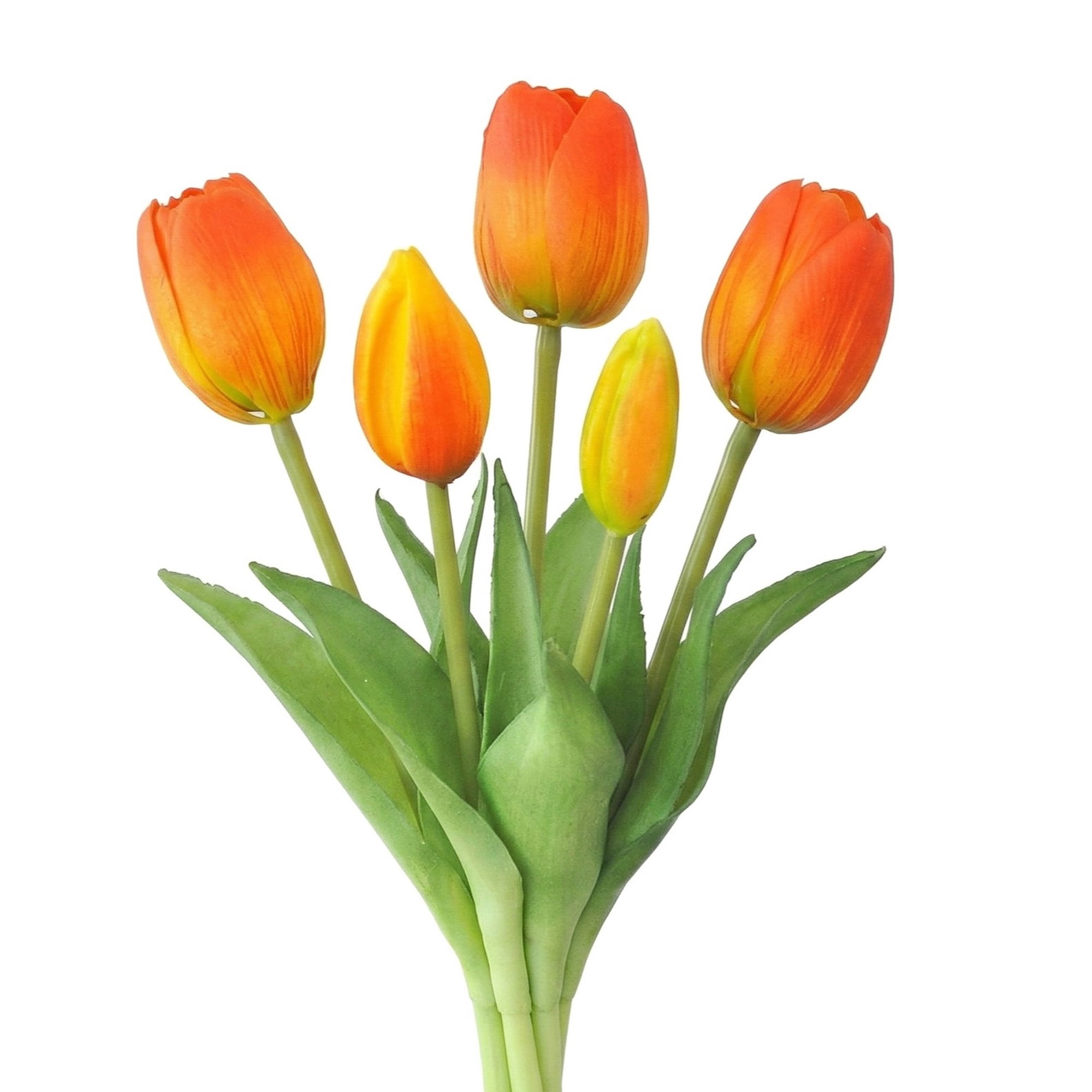 Unique Bargains Artificial Tulips Flowers 5 Pcs Silk Tulips Mini Bouquet [Orange] 9.8 in