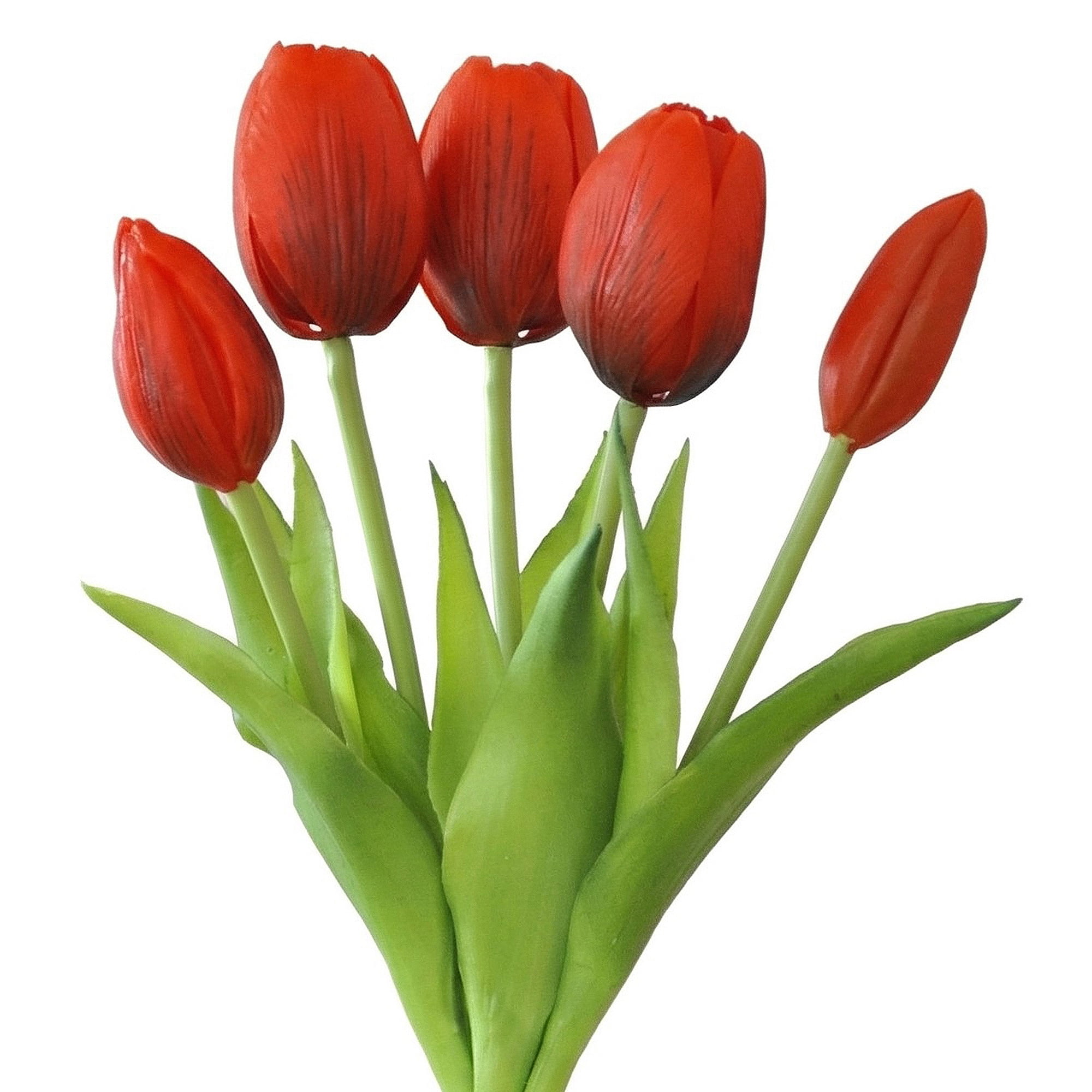 Unique Bargains Artificial Tulips Flowers 5 Pcs Silk Tulips Mini Bouquet [Red] 9.8 in